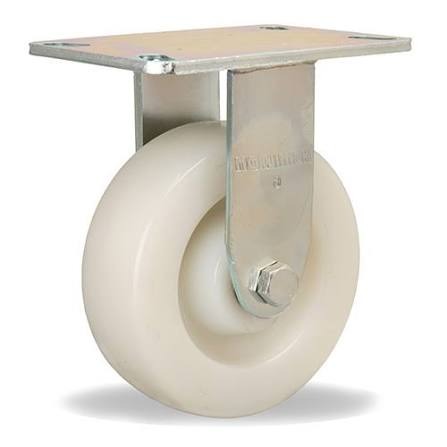 RUEDA DE NYLON (PA) 4″ (100mm X 52mm) C/BASE FIJA / HAND MADE NY WHEEL; plate 100X114mm C/6203 Bearing HEAVY DUTY RIGID BASE