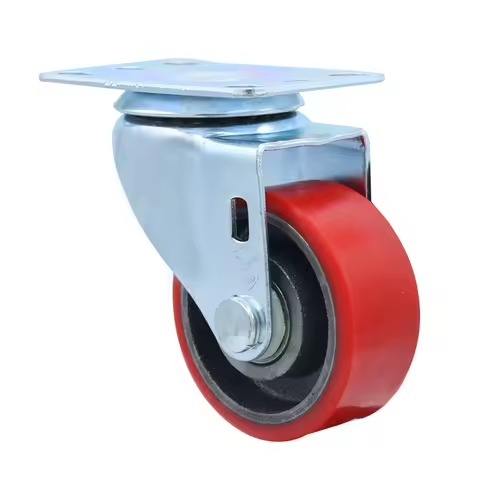 RUEDA DE POLIURETHANO 4″ (102mm) X 48mm C/BASE GIRATORIA / PU WHEEL W/6203 BEARING