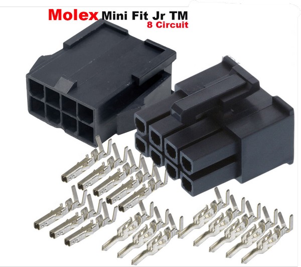 Conector molex de 8 pines / Molex 8-Pin Black Connector Pitch 4.20mm, w/18-24 AWG Pin Mini-Fit Jr Conector molex de 8 pines / Molex 8-Pin Black Connector Pitch 4.20mm, w/18-24 AWG Pin Mini-Fit Jr