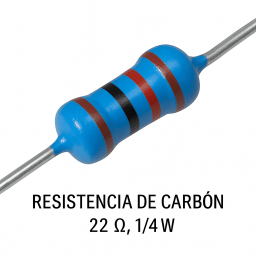 Resistencia de Carbón 22 ohmios, 1/4 W Resistencia de Carbón 22 ohmios, 1/4 W