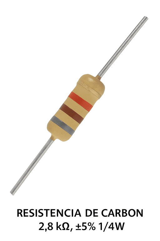 Resistencia de Carbón 2.8k ohmios, 1/4 W Resistencia de Carbón 2.8k ohmios, 1/4 W