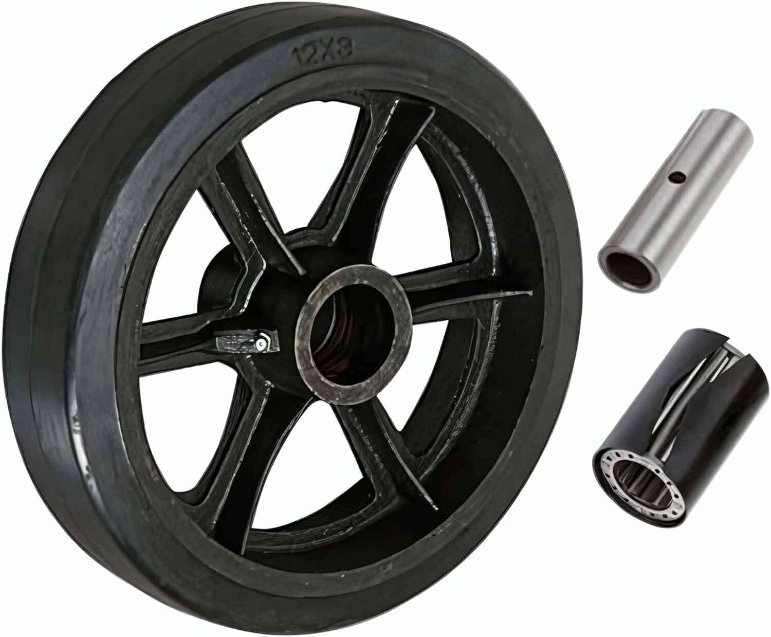 Ruedas de caucho de 12″ x 2-1/2″ eje 1″/ Rubber on Iron Core Wheel – 1,200 Lbs Capacity Ruedas de caucho de 12″ x 2-1/2″ eje 1″/ Rubber on Iron Core Wheel – 1,200 Lbs Capacity