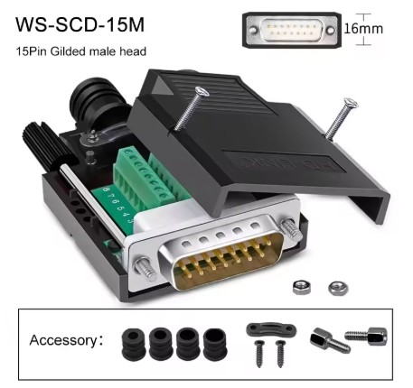 Conector D-SUB DB15 MACHO 2 HILERAS CON CARCASA Conector D-SUB DB15 MACHO 2 HILERAS CON CARCASA