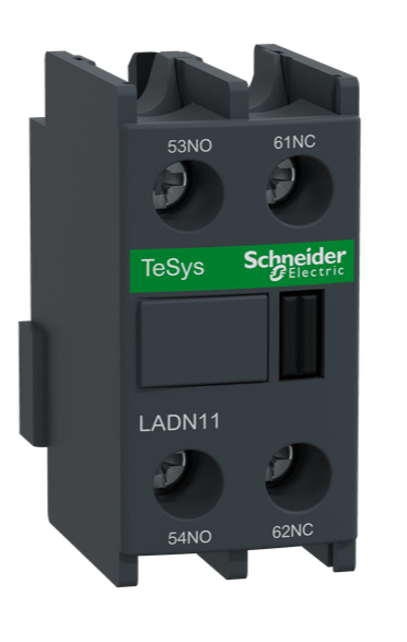 Bloque de Contacto Auxiliar TeSys D 1NA + 1NC Terminales de Abrazadera de Tornillo PARA CONTACTOR 1NO+1NC, MONTAJE FRONTAL-LADN11